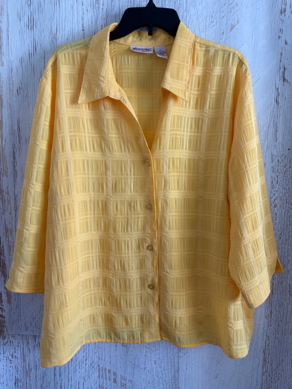 Joanna Plus Textured Yellow Button-Down Shirt with Collar